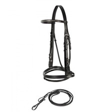 HORZE Weston Padded Leather Snaffle Bridle with Flash Noseband & Web Reins,Black picture