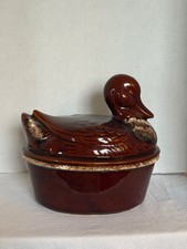 Vintage Hull Pottery Brown Duck Covered Casserole Oven Baking Dish W/ Lid picture