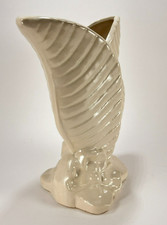 Vintage Gonder Vase Raised Relief Flower Leaf Ivory Ceramic Art Deco USA H67 picture