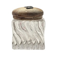 Vintage Crystal Glass Swirl Inkwell Square Body Figural Lid Chipped Underside picture
