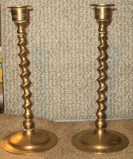 Pair Vintage Brass Barley Twist Candle Sticks Holders 9.5