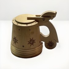 Vintage Polish Folk Art Wooden Lidded Jar Horse Handle Authentic Jubiler Warsaw picture
