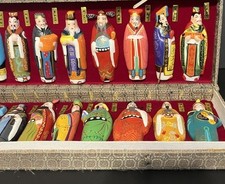 Vtg Chinese Emperor Clay Figurines 20pc Box Set & Matching 3D Opera Shadow Boxes picture