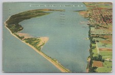 1947 Presque Isle Peninsula Erie PA Aerial View Linen Postcard Vintage picture