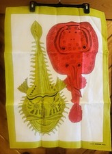 Vintage Creazioni Zucchi Milano Linen Tea Towel Fish Print Italy for Sibleys MCM picture
