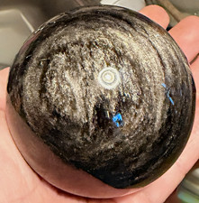 Rare Two-Sided Silver Sheen Obsidian Crystal Sphere W/Base- Metaphysical  picture