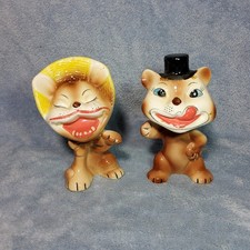 Vintage Nanco Japan Ceramic Anthropomorphic Cats Lions Figurine Top Hat Big Head picture