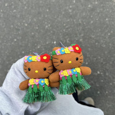 Sanrio Brown Hello Kitty Hawaiian Hula Skirt Keychain Plush Doll Gift Kids Toy picture