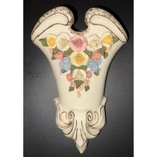 Vintage Capodimonte porcelain floral wall pocket - blue, green, pink & gold picture