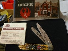 Ruger Redbarn Set Pocket Knife w/ signatures, original tin and cardboard box picture