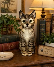 Harvey Knox Vintage Kimco Japan Tabby Cat Figurine 11” Green Eyes H323A81 picture