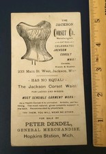 Jackson Corset Co. Hopkins Station MI Merchant Victorian Trade Card Michigan  picture