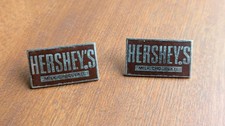 2x Vintage Hershey's Milk Chocolate Bar Logo Lapel Pins Brown & Silver, Souvenir picture