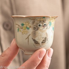 40ml Chinese Ceramic Ru Kiln Cute Cat Teacup Kung Fu Tea Set Master Cup picture
