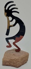 Native American Lazart Kokopelli Petroglyph On Sandstone Base Navajo Metal picture
