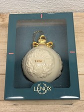 Vtg 1996 Lenox Christmas Ornament Porcelain Ball With Gold Boww On Top picture
