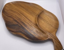 Vintage Royal Acacia MCM Monkey Pod Wood Leaf 17-1/2” Divided Serving Tray Board picture