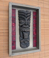 Tiki Mask with Tongue Wall Hanging Art —MCM Polynesian Pop Decor Tiki Statue Mug picture