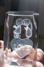 Crystal Paper Weight - Etched Love Design - 2' X 3' - vintage picture