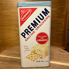 Vintage 1969 Nabisco Premium Saltine Crackers Advertising Tin Canister w/ Lid picture