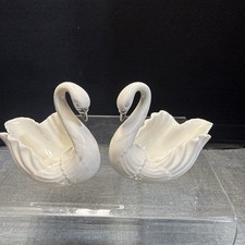(2) Lenox Swans Porcelain silver Beak and eyes Cake Topper trinket dish picture
