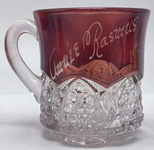 Antique 1908 Souvenir Ruby Flash Glass Cup Annie Rasmus picture