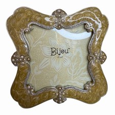 Bijou Metal Enameled & Genuine Crystals Photo / Picture Frame Floral 5 x 3.5