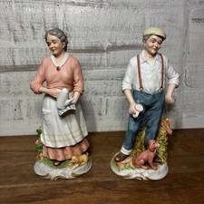 Vintage Homco Porcelain Elderly Couple W/ Dogs Figurine Set #1425 picture