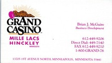 Brian J McGuire Grand Casino Mille Lacs Hinckley Minneapolis business card picture