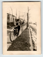 Photo Young Boy Posing with Bicycle Leaning on a Tree Vintage 1950s picture