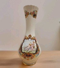 Rare VTG JSB Portugal Porcelain Vase Cherub Putti Gold Gilt Floral European MINT picture