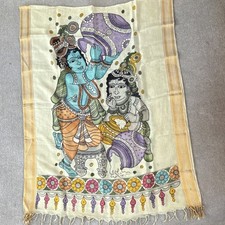 Kalamkari Dupatta - Hindu god Krishna and Balarama, hand painting on Silk, India picture