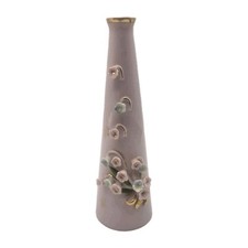 Vintage Ucagco Japan MCM 3D Floral Design Gold Rim Vase 8