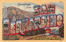 1947 San Bernardino California Greetings From Large Letter 3B-H61 Linen Postcard picture