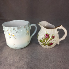 Vintage Floral Porcelain Lot - Antique Mustache Cup & Norcrest Wild Rose Creamer picture