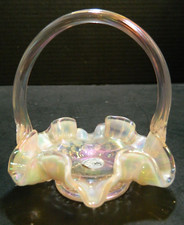 Vintage Fenton Iridescent Opalescent Pink 95th Anniversary Basket 4.5
