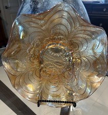 Vintage Marigold Carnival Glass Serving Bowl -Iridescent Gold -Mint Condition picture