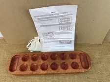 Hand Carved Solid Plank Acacia Wood African Mancala Board Game w Stones/Instrcns picture