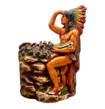 RARE-Vintage “CHEW SURE SHOT” Gritt Chalkware Native American Lamp Advertising picture
