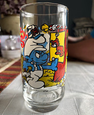 Handy Smurf The Smurfs 1983 Licensed 12 fl oz Decorated Painted Glass picture
