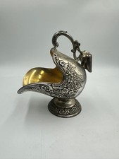 Vintage Silverplate Sugar Bowl Gold Wash Interior Ornate Floral w Scoop picture