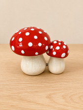 Spotted Mushroom Magnetic Salt and Pepper Shakers Ceramic Pair picture