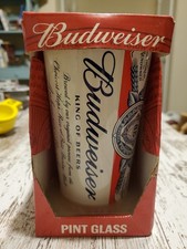 Budweiser Pint Beer Glass Cup 16 oz In Box Full Budweiser Red Glass  picture