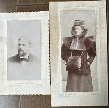 2 Antique 1890s Cabinet Card Photos Victorian Man Woman Koehne Bretzman Chicago picture