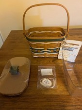 Longaberger 2015 Green Xmas Yuletide Gift basket, protector, lid, tie on NEW picture