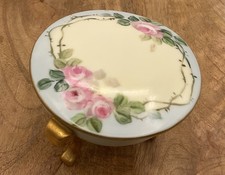 Antique Nippon Porcelain Powder/Jewelry Dish Hand Painted Foral W/Gold Accents picture