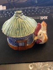 Vintage Chicken & Hut Planter Holder - Hand Painted Ceramic - Made in Japan picture