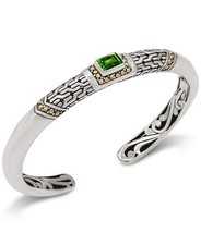 DEVATA Sterling Silver 925 Gold Peridot Birthstone Filigree Cuff Bracelet M picture