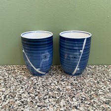 Set Of 2 Japanese Sake Cups Blue White Blossom Floral picture