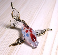 milk butterfly CARP Koi Fish figurine blown glass gold trim 2.85
